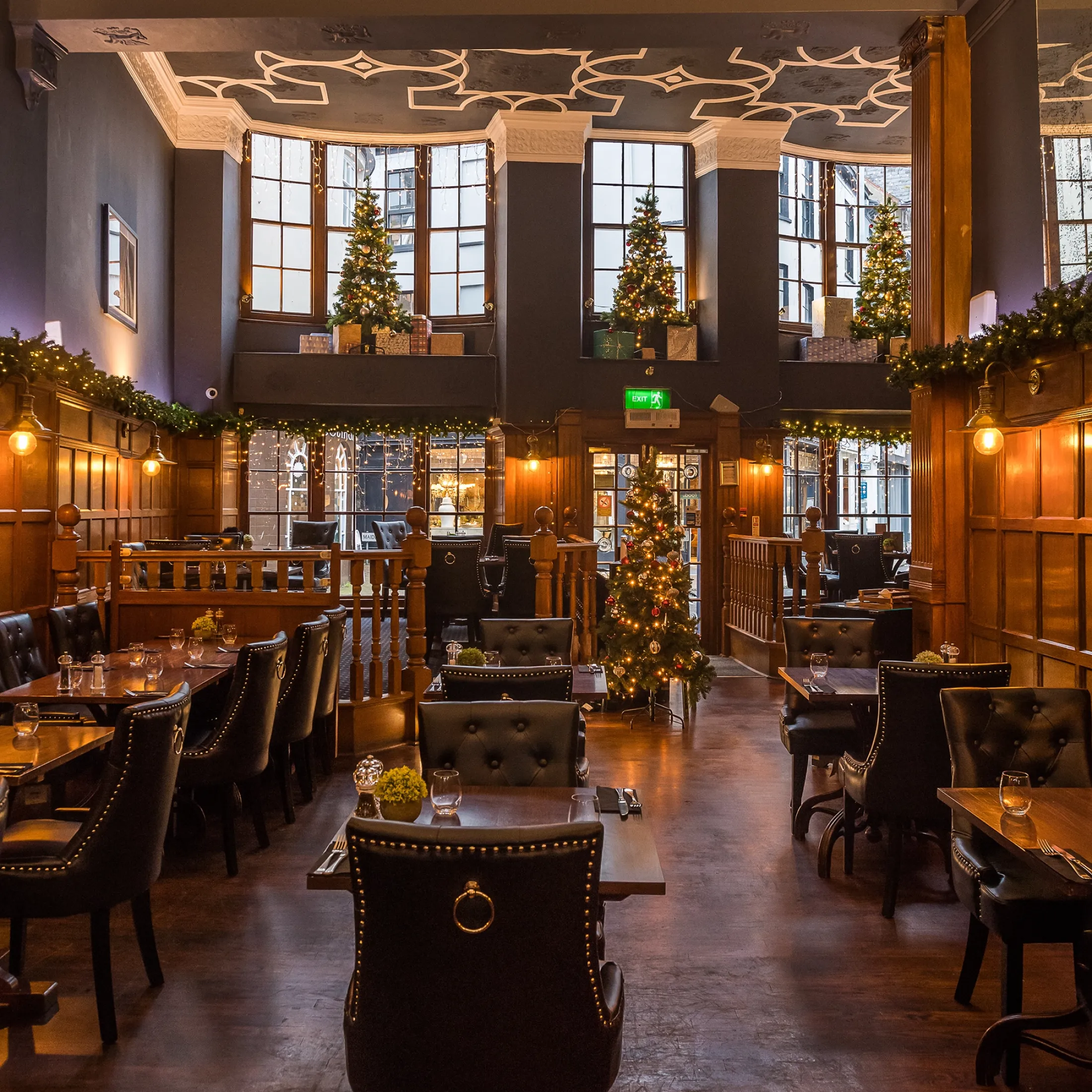 Interior of Barnstaple Restaurant 63 The Bank decorated for Christmas