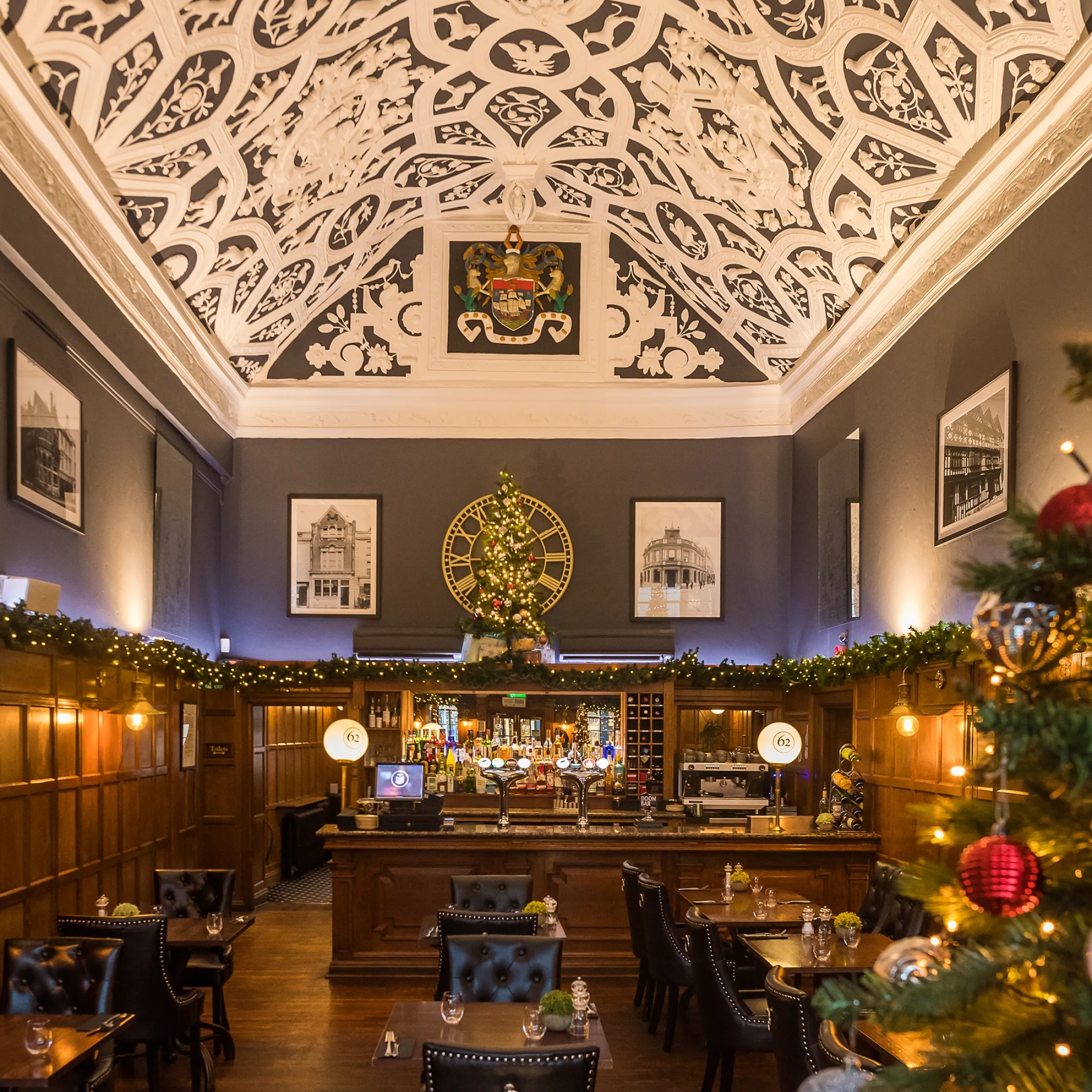 Interior of Barnstaple Restaurant 63 The Bank decorated for Christmas